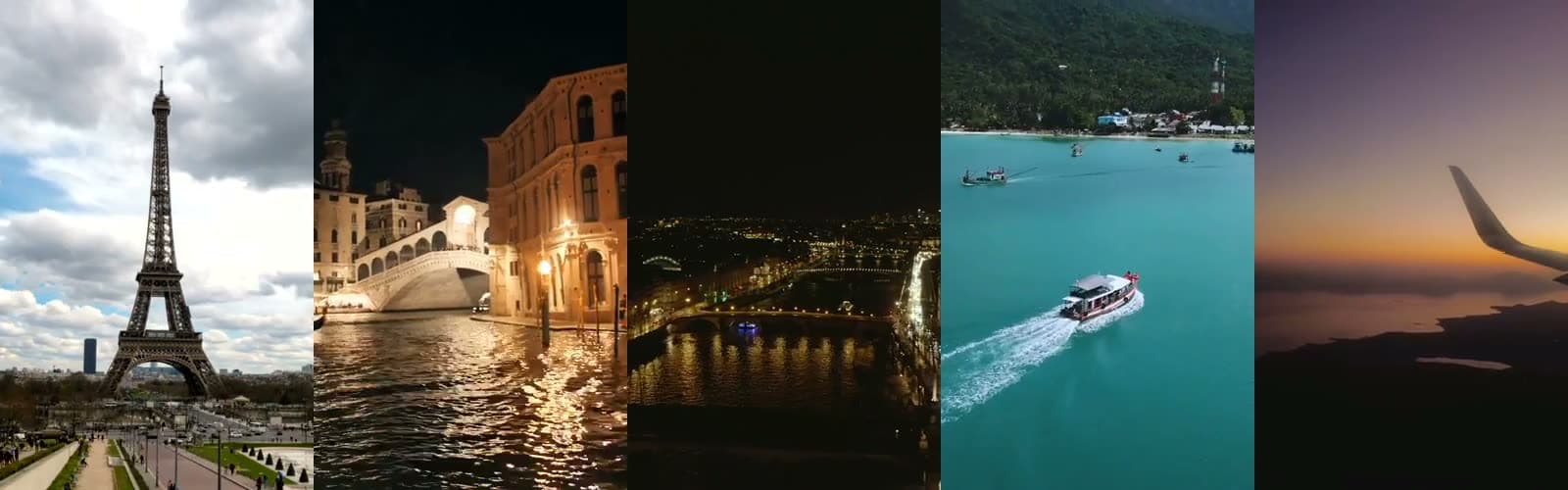 A montage of destinations and air travel